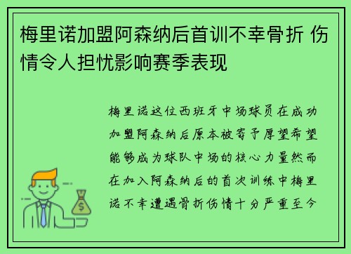 梅里诺加盟阿森纳后首训不幸骨折 伤情令人担忧影响赛季表现 梅里诺加盟阿森纳后首训不幸骨折 伤情令人担忧影响赛季表现